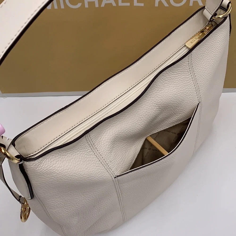 MICHAEL KORS BROOKE LG HOBO SHOULDER BAG LEATHER LT CREAM